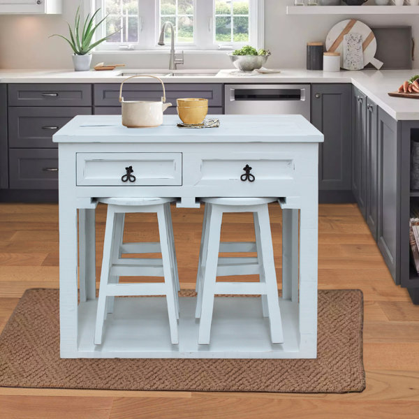 Winston Porter Dorisha Kitchen Island with Stools Wayfair